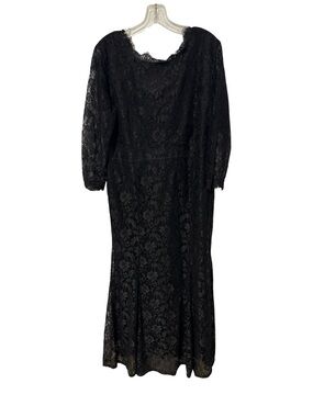 Black Lace Long Sleeve Maxi Dress with Scalloped Neckline